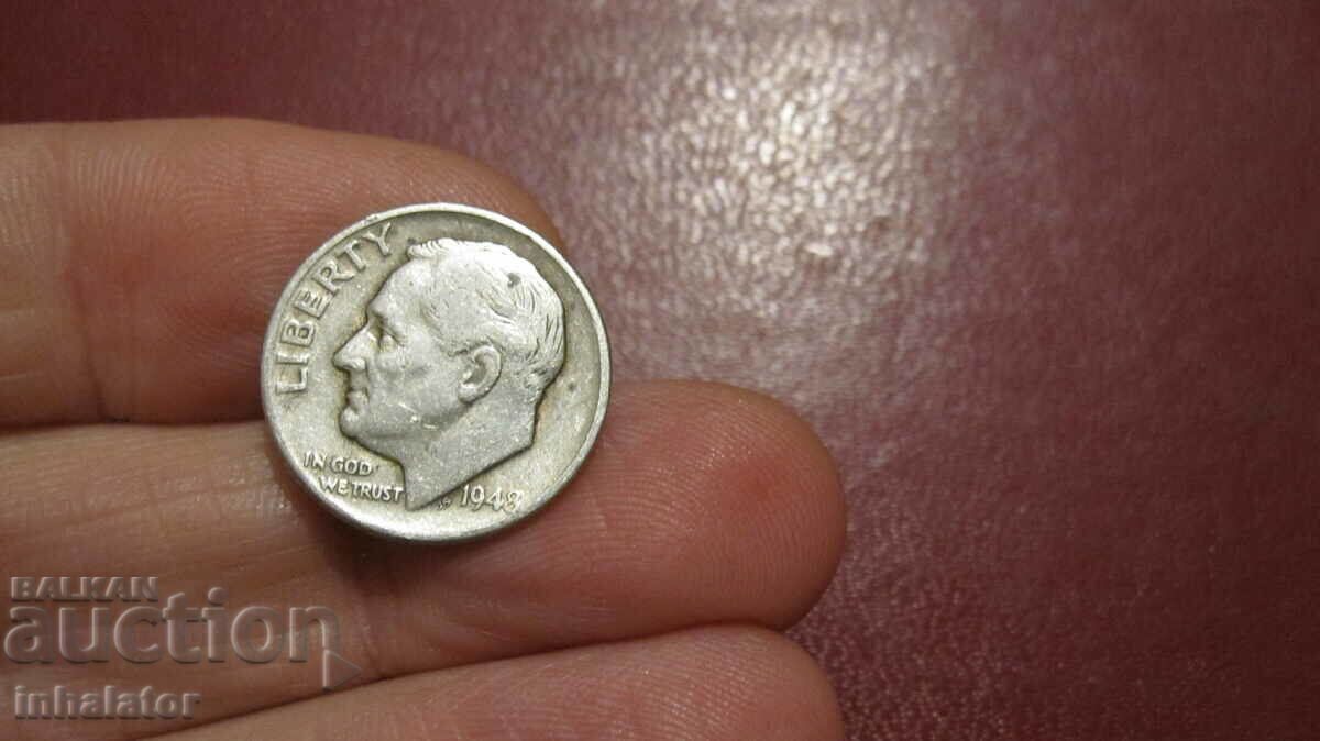 1948 год 10 цента 1 дайм САЩ - без буква