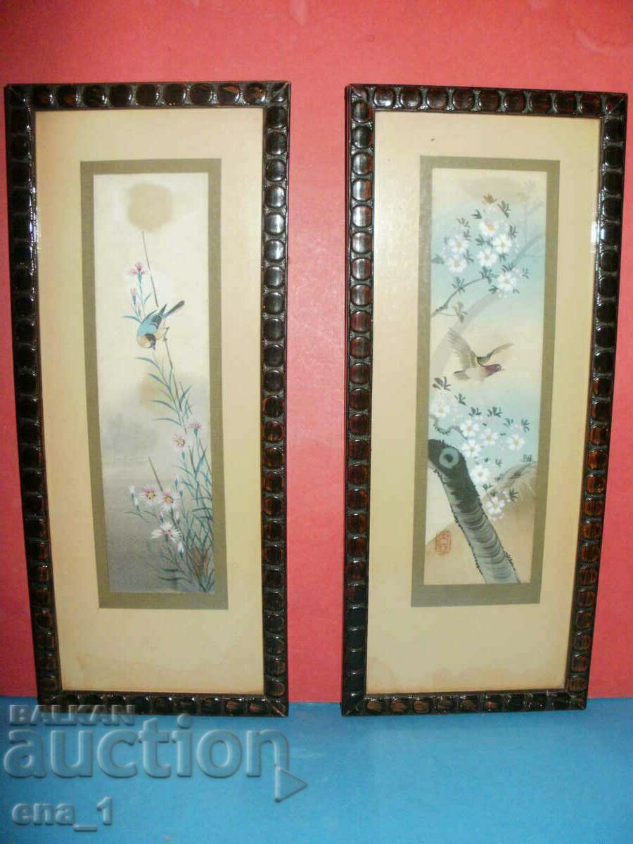 2 original Japanese colored watercolors in frames