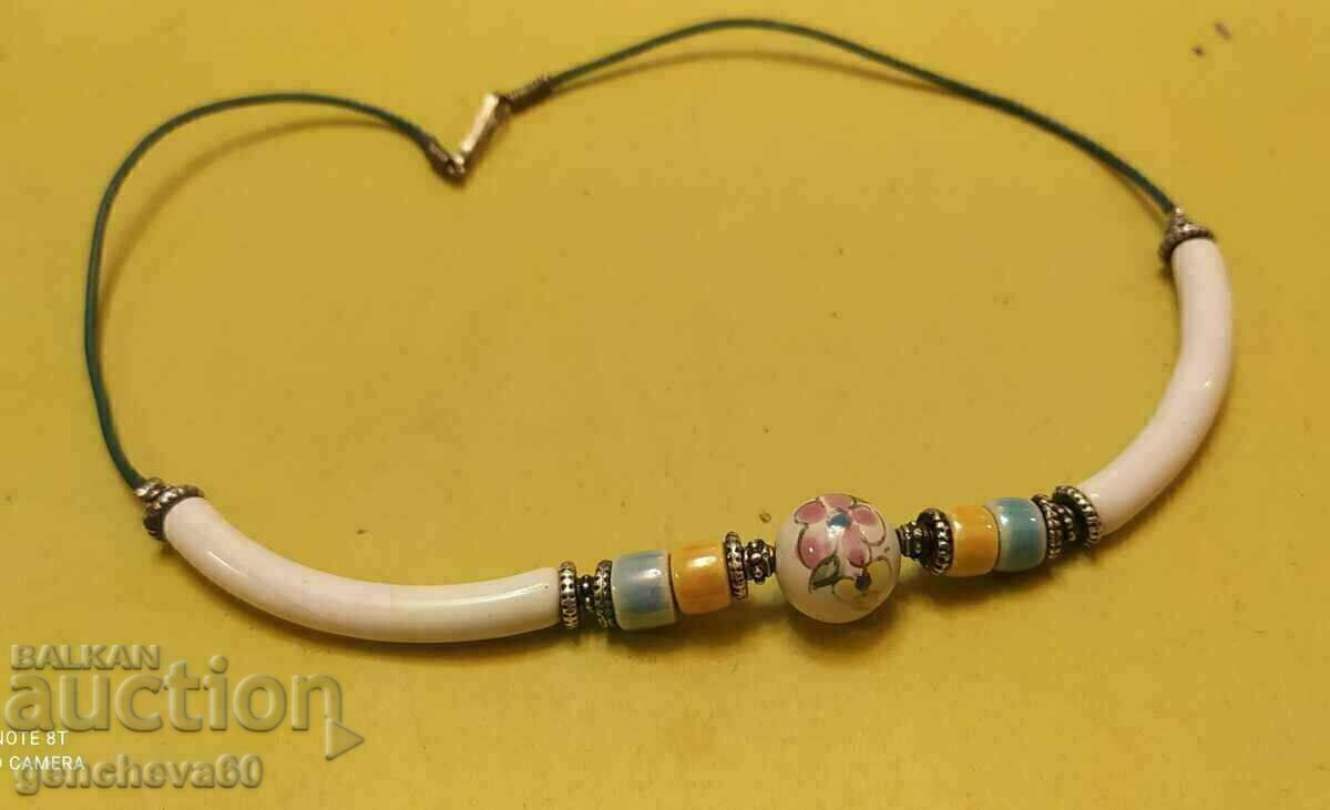 Unique necklace painted porcelain and silver elements with price 50.00 BGN | € 25.56 Unique necklace painted porcelain and silver elements with price 50.00 BGN | € 25.56