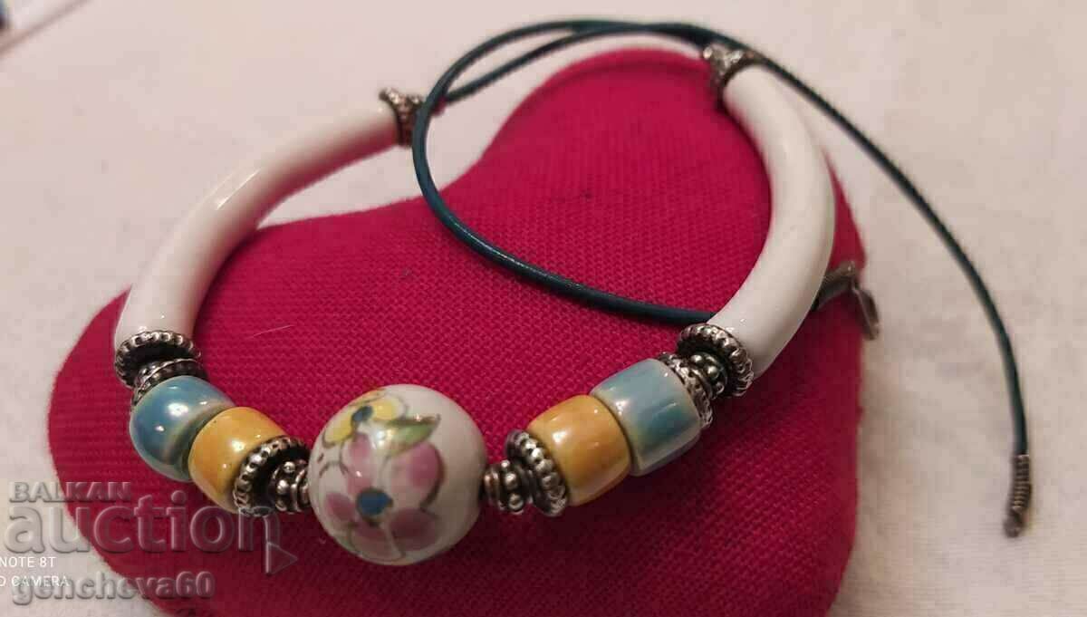 Unique necklace painted porcelain and silver elements - 5 Unique necklace painted porcelain and silver elements - 5