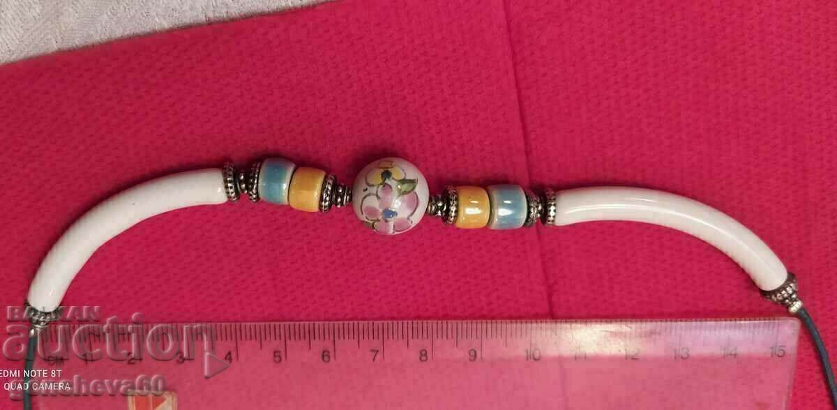 Уникално колие рисуван порцелан и сребърни елементи - 6