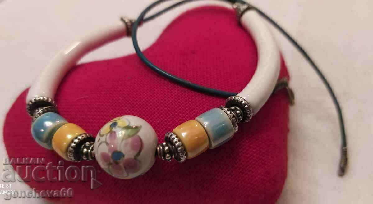 Unique necklace painted porcelain and silver elements Unique necklace painted porcelain and silver elements