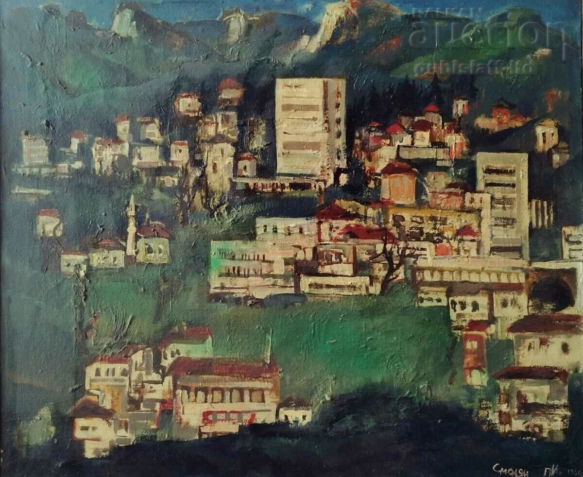 Kартина, "Изглед от Смолян", худ. П.И., 1956 г.