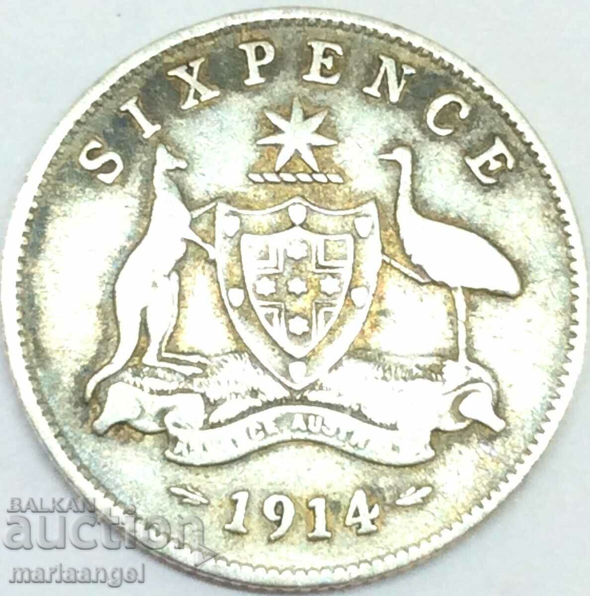 6 πένες 1914 Αυστραλία George V Silver