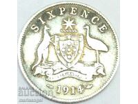6 пенса 1914 Австралия Джордж V сребро