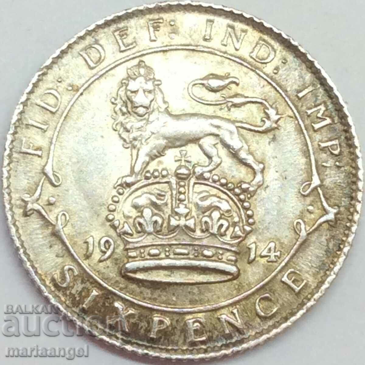 6 pence 1914 Marea Britanie George V Patină de argint