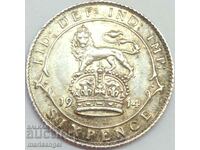 6 пенса 1914 Великобритания Джордж V сребро Патина