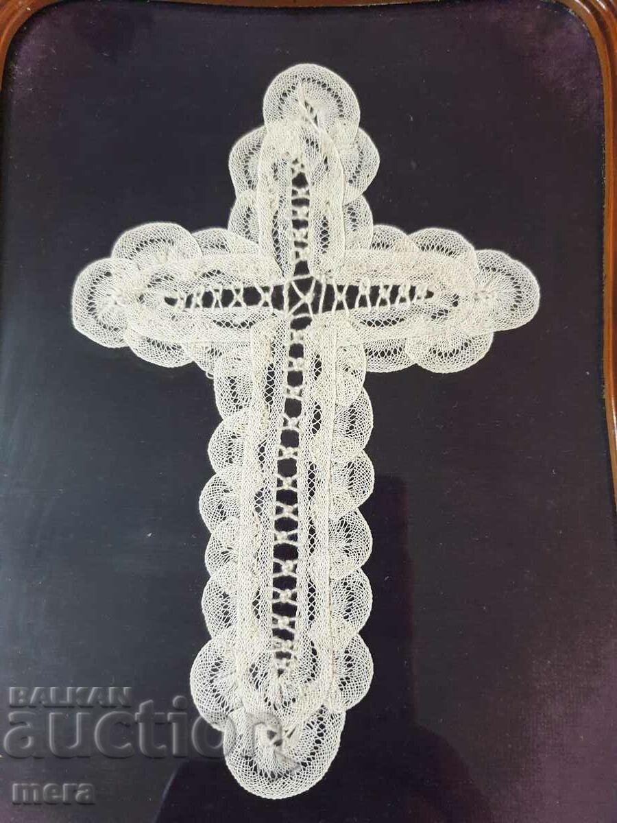 Fine Brussels lace cross framed under glass with price 60.00 BGN | € 30.68 Fine Brussels lace cross framed under glass with price 60.00 BGN | € 30.68