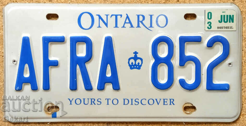 Canadian License Plate Plate ONTARIO