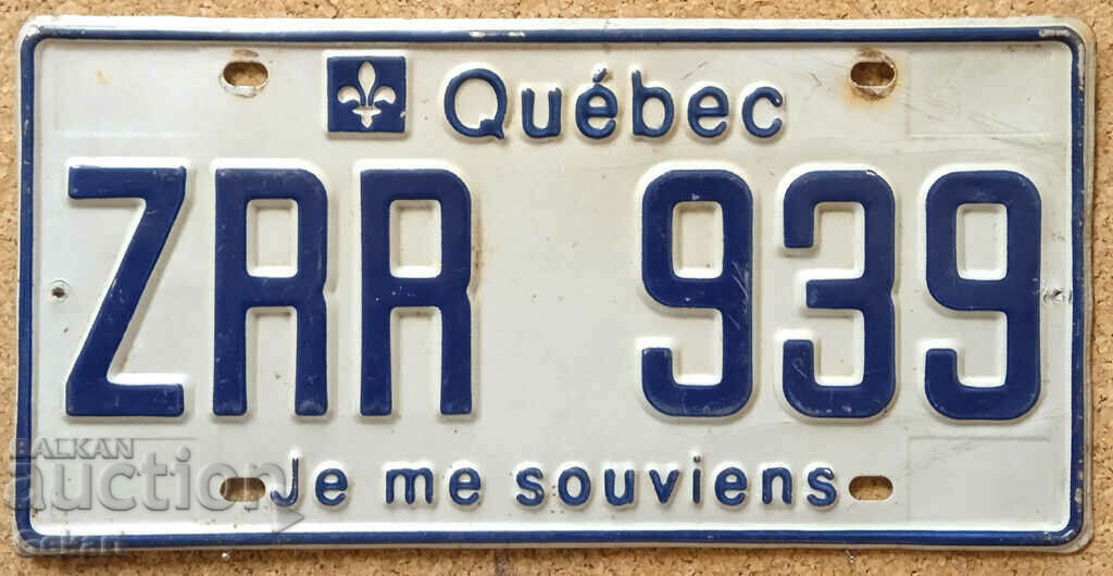 Canadian license plate Plate QUEBEC