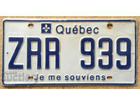 Canadian license plate Plate QUEBEC