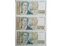 Three BGN 1,000 each with consecutive numbers