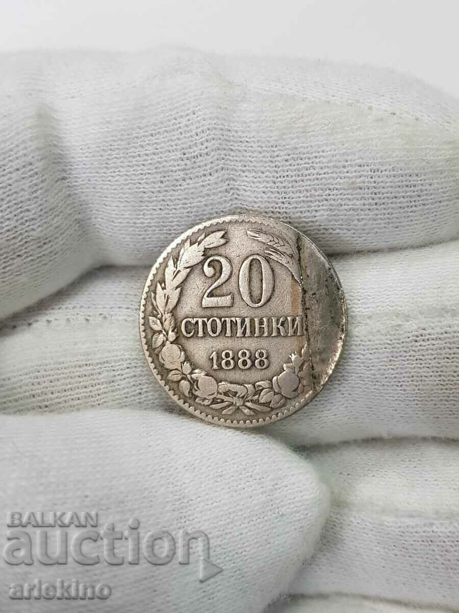 Monedă rară de 20 de cenți 1888 cu defect de matrice