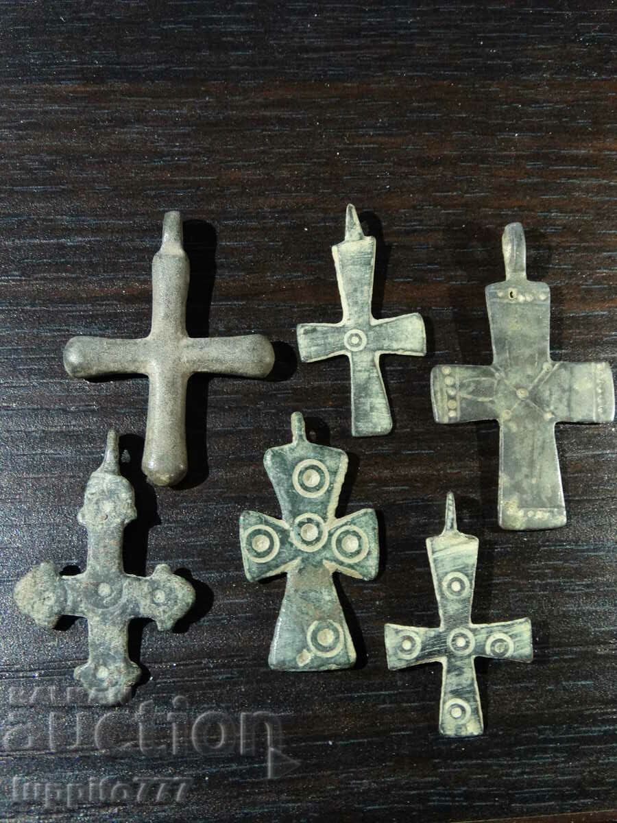 antique crosses brass/bronze 6 pieces lot