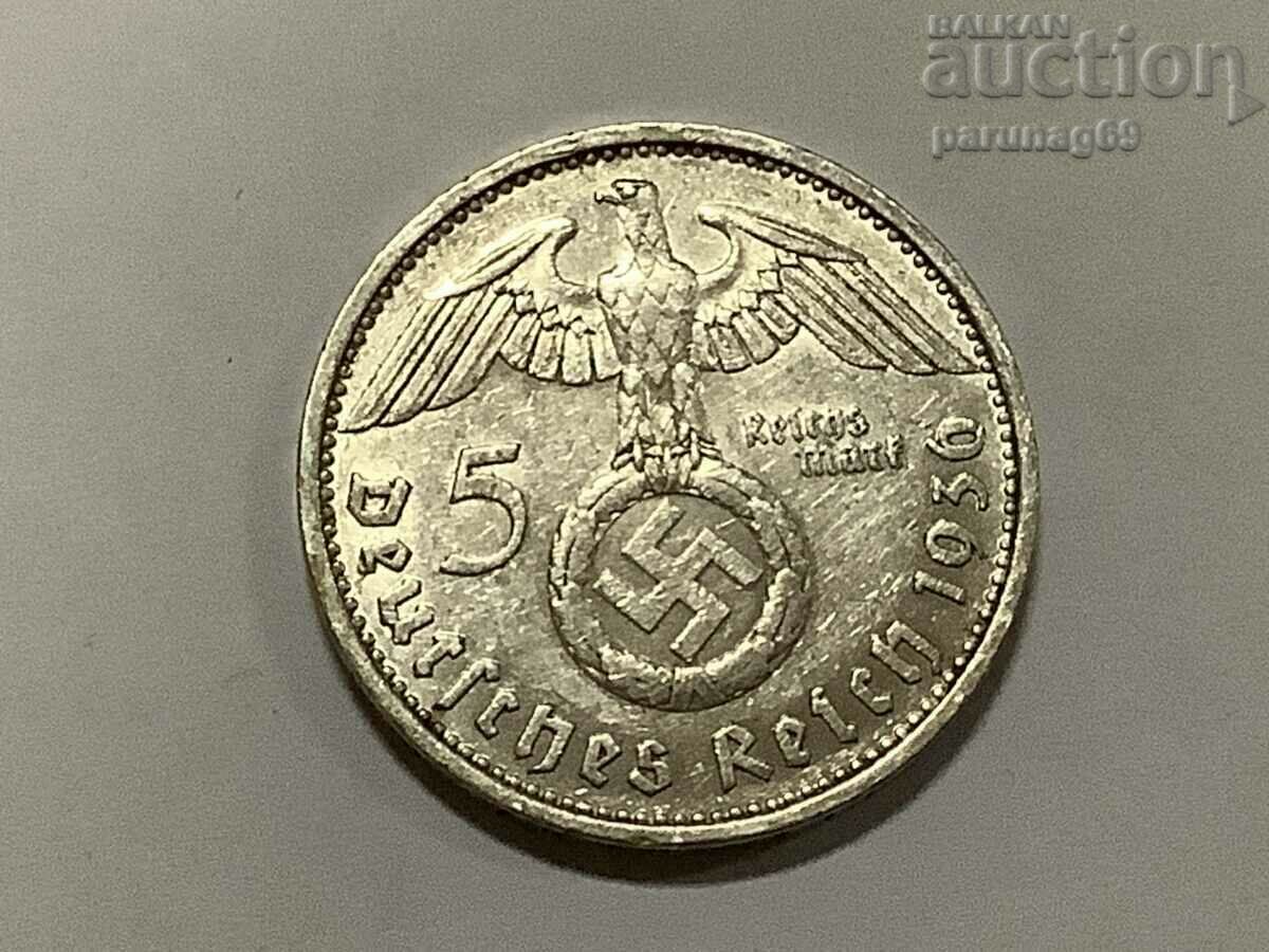 Германия - Трети Райх 5 райхс марки 1936 D Орел със свастика