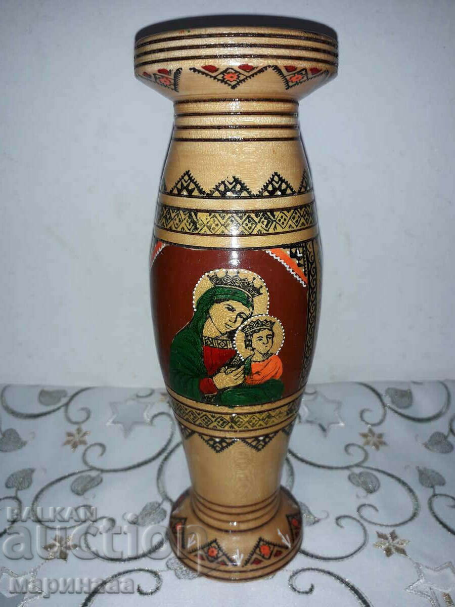 VASE WITH 2 PICTURES. RELIGION. PYROGRAPHY