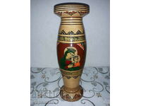 VASE WITH 2 PICTURES. RELIGION. PYROGRAPHY