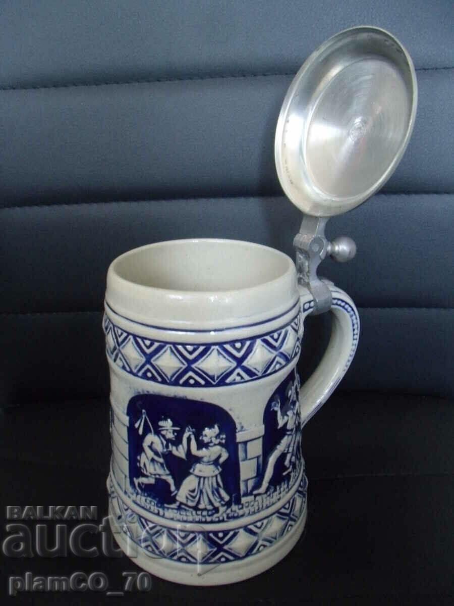 No.*7342 old porcelain mug GERZ ZINN - with metal lid with price 25.00 BGN | € 12.78 No.*7342 old porcelain mug GERZ ZINN - with metal lid with price 25.00 BGN | € 12.78