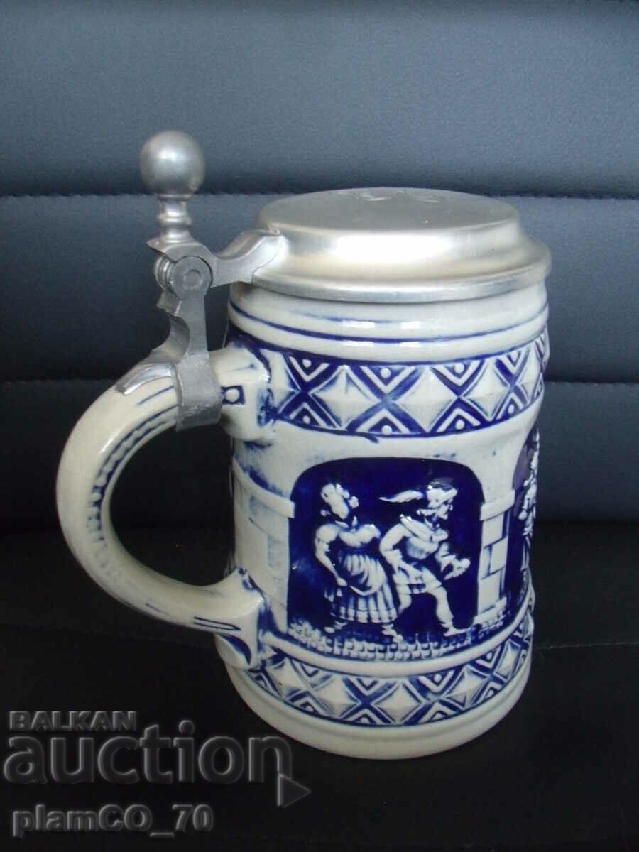 Auction No.*7342 old porcelain mug GERZ ZINN - with metal lid Auction No.*7342 old porcelain mug GERZ ZINN - with metal lid