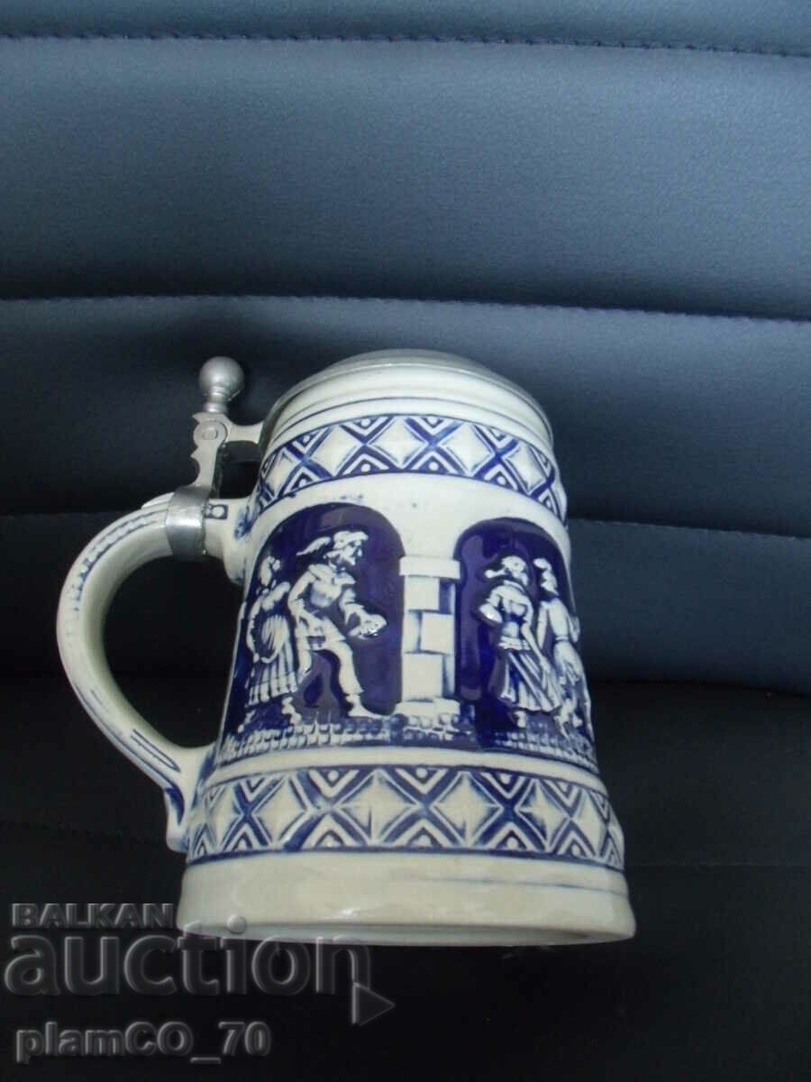 Delivery of No.*7342 old porcelain mug GERZ ZINN - with metal lid Delivery of No.*7342 old porcelain mug GERZ ZINN - with metal lid