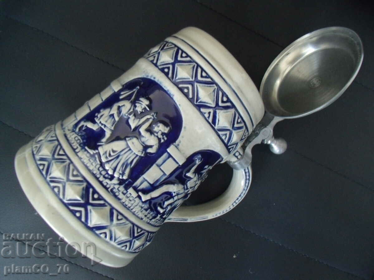 No.*7342 old porcelain mug GERZ ZINN - with metal lid - 7 No.*7342 old porcelain mug GERZ ZINN - with metal lid - 7