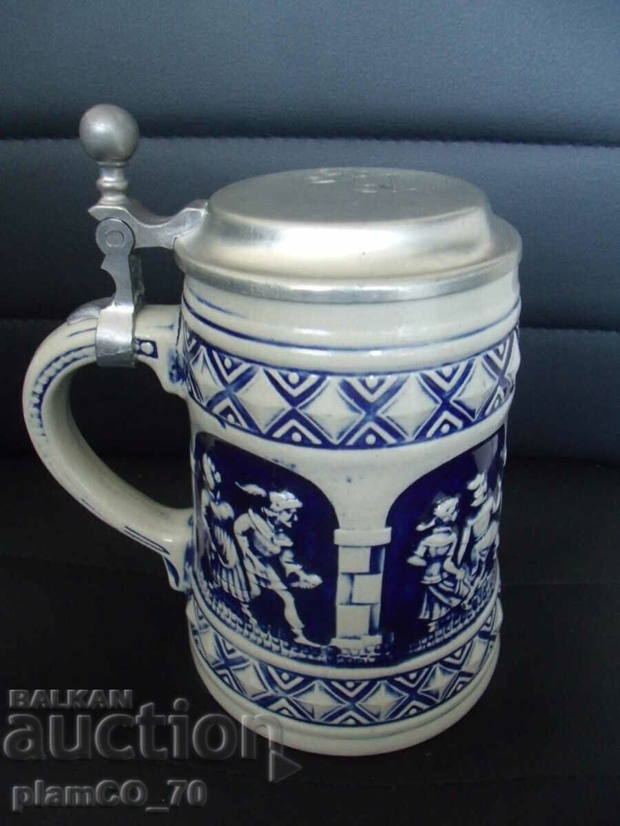 No.*7342 old porcelain mug GERZ ZINN - with metal lid