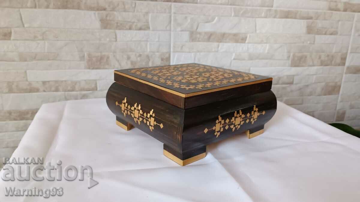 Auction  Old wooden jewelry box - decorated with veneer - #1