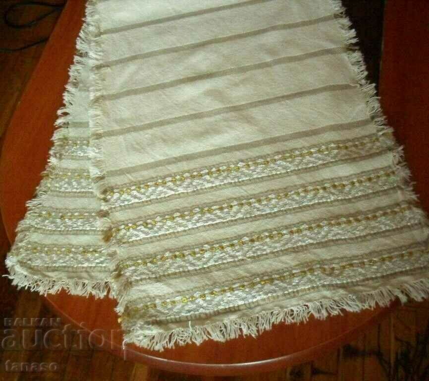 Old woven linen cloth with fringe, tablecloth, kenar, messal(8.5)
