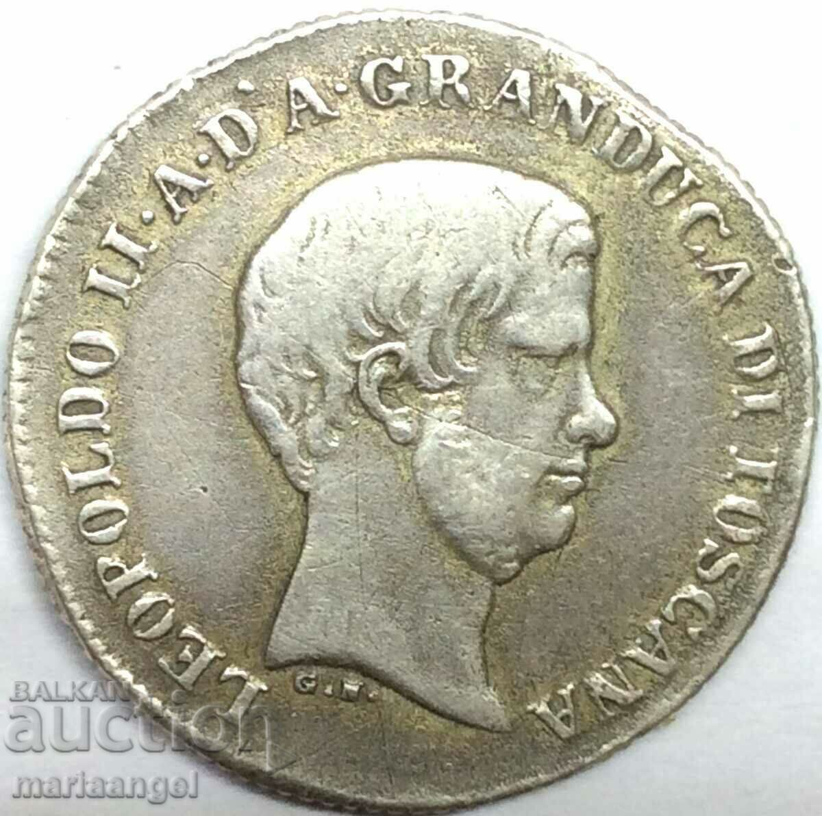 100 кватрини 1851 Фиорино Италия Тоскана Леополд сребро RARE