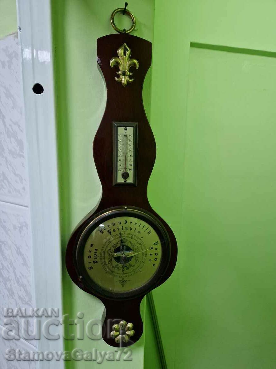 A wonderful antique Belgian barometer with thermometer