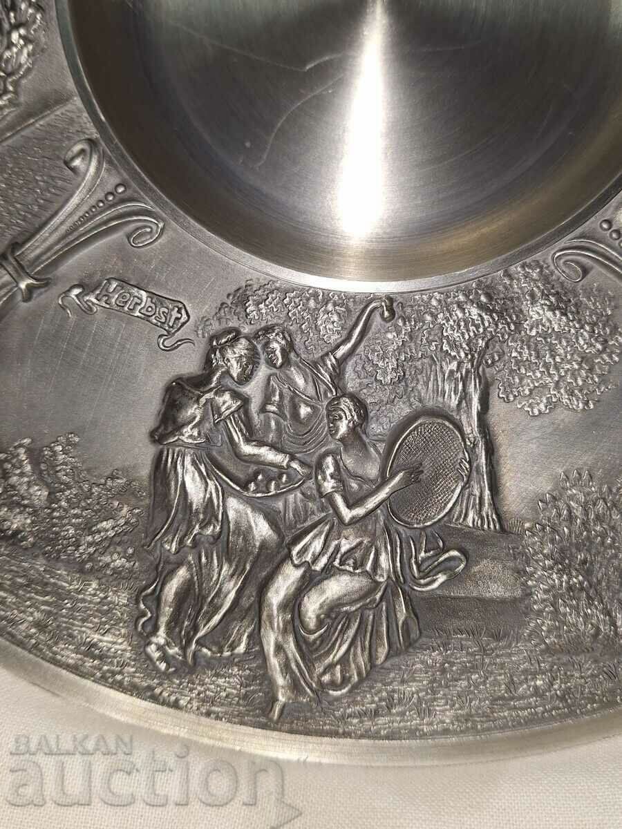 Old pewter plate wall decoration--the four seasons - 5 Old pewter plate wall decoration--the four seasons - 5