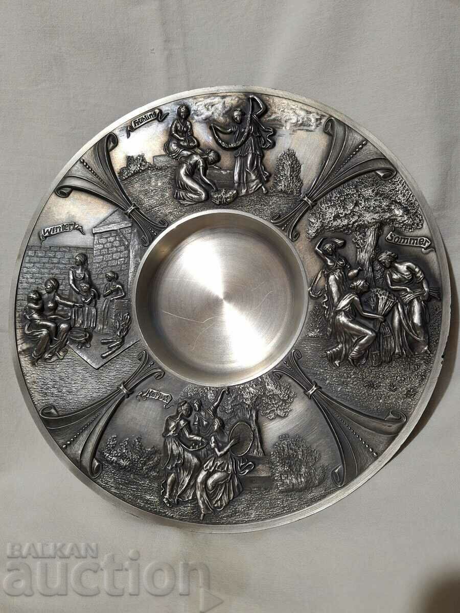 Old pewter plate wall decoration--the four seasons
