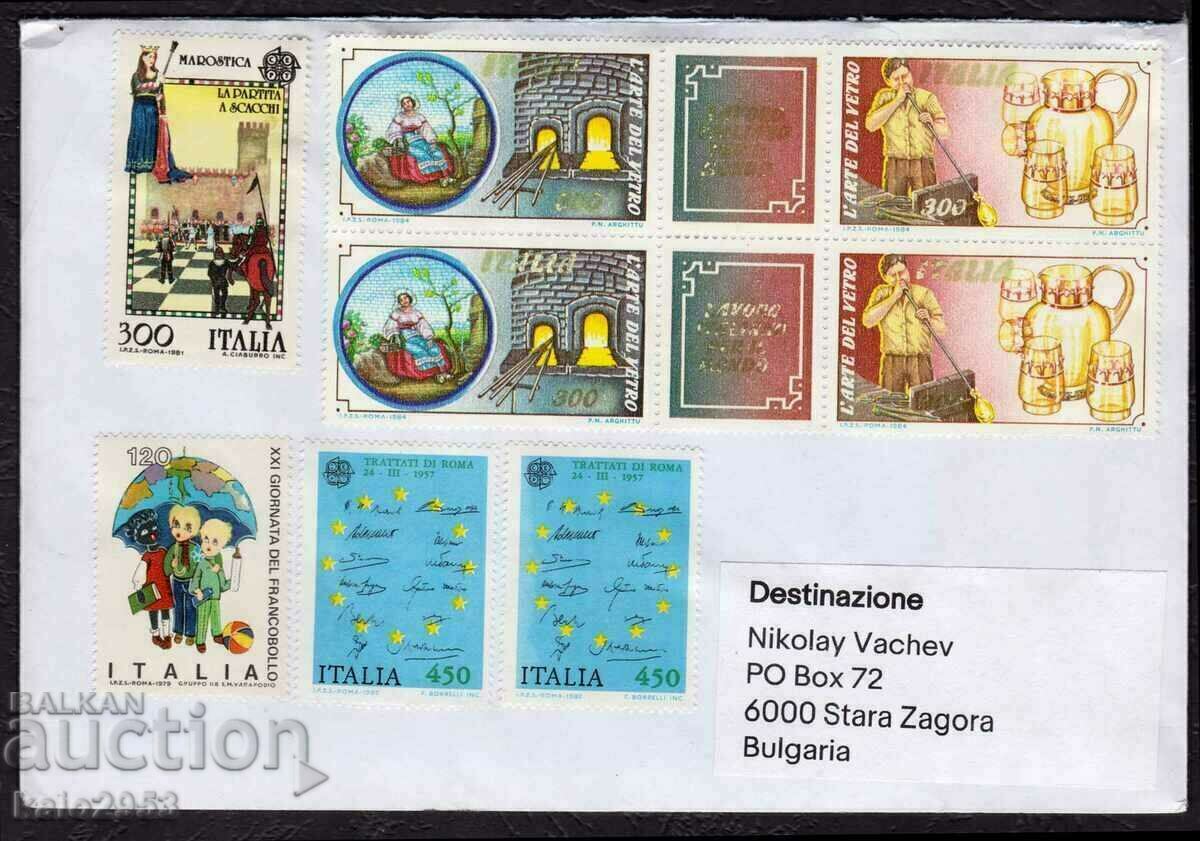 Italy-multiple franked envelope to Bulgaria-see also the back.