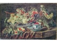 Jan Fitt, "Fruits and Parrot" - vintage reproduction lithograph