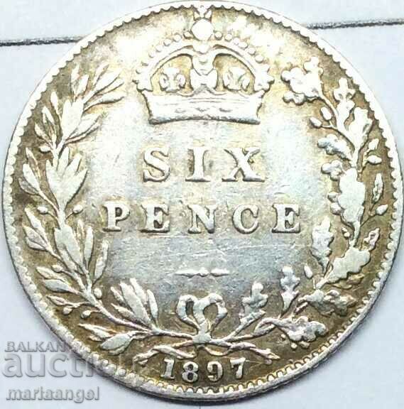 Великобритания 6 пенса 1897 Виктория сребро - рядка