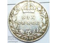 Great Britain 6 Pence 1897 Victoria Silver - Rare