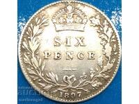 Great Britain 6 Pence 1897 Victoria Silver - Rare