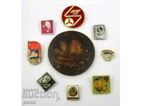 Large lot of 8 badges and plaque-USSR-Sot