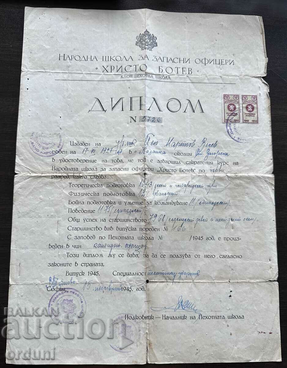 4038 Bulgaria Diploma SHZO School Reserve Officers Hristo Botev