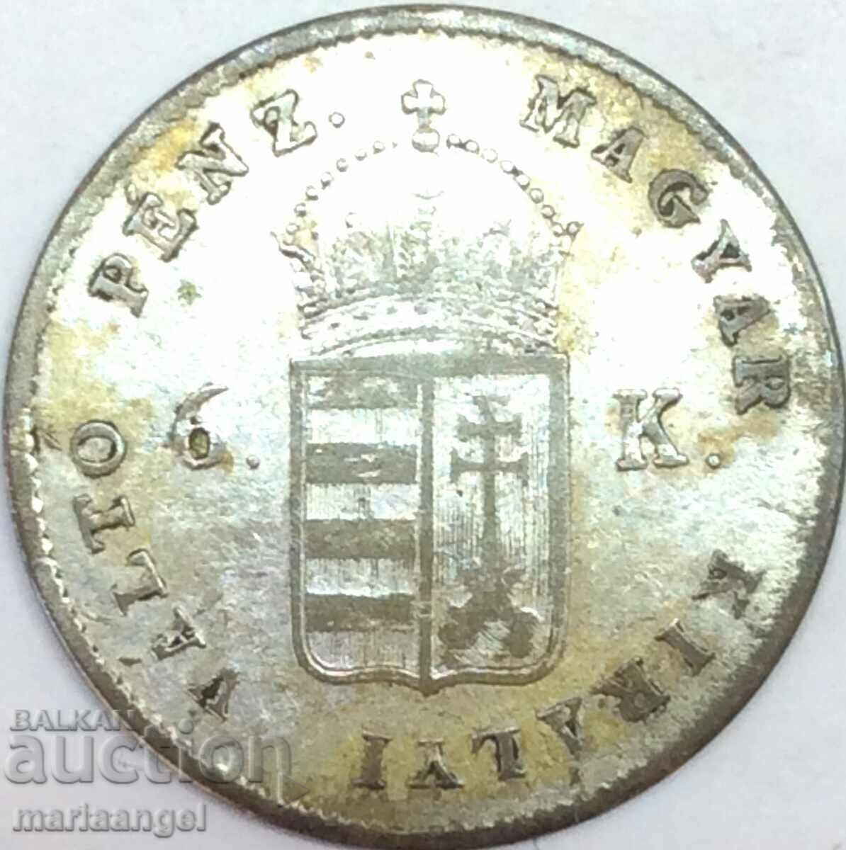 Hungary 6 Kreuzer HAT 1849 Silver - Rare
