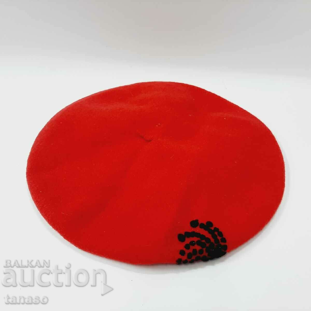 Wool red women's beret, hat, cap(17.3)
