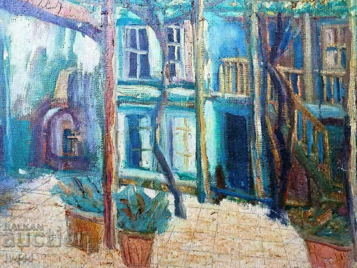 PICTURA VECHIA BULGARA IN ULEI - CURTEA ALBASTRA DIN KARLOVO cu preț € 300.00 | 586.75 BGN PICTURA VECHIA BULGARA IN ULEI - CURTEA ALBASTRA DIN KARLOVO cu preț € 300.00 | 586.75 BGN