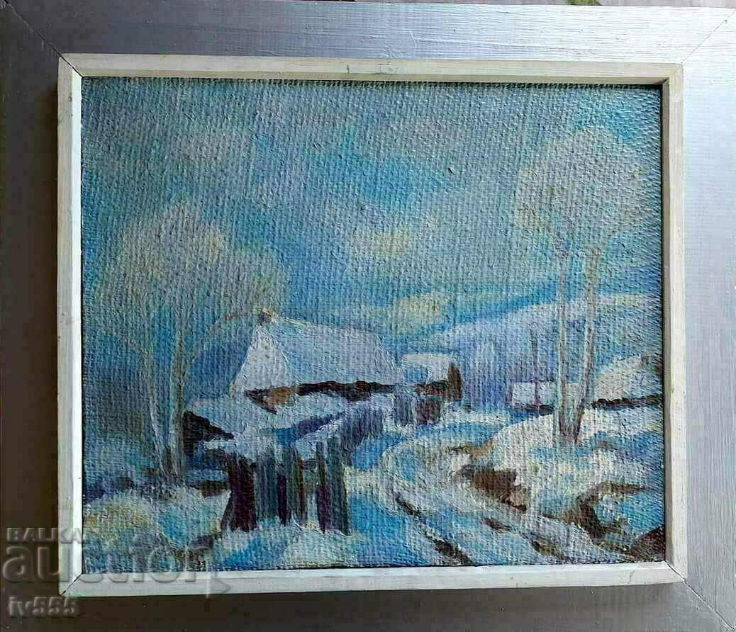 DIMITAR GALCHEV OLD BULGARIAN OIL PAINTING - WINTER