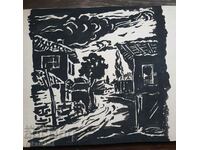 Painting "Village" by hud. Stefan Kutsarov, ink on cardboard
