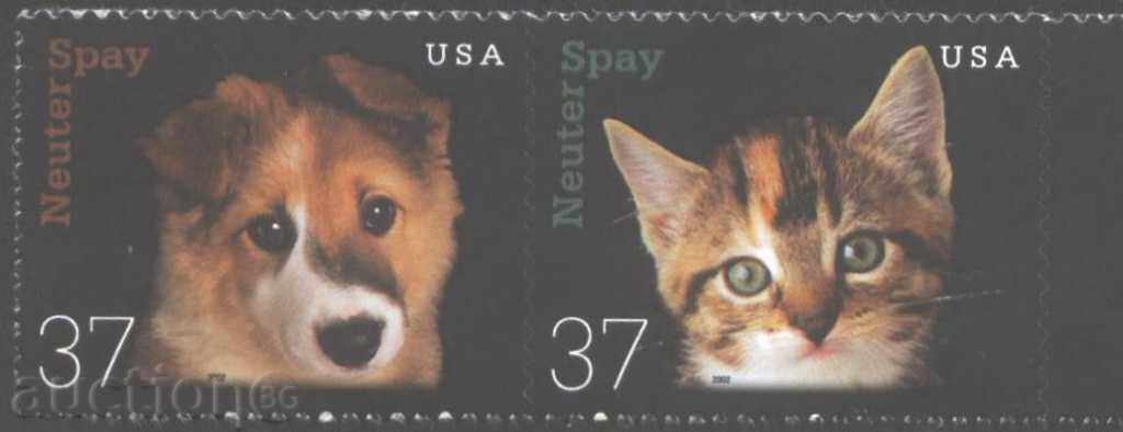 Чисти марки Куче и  Котка  2002  от  САЩ
