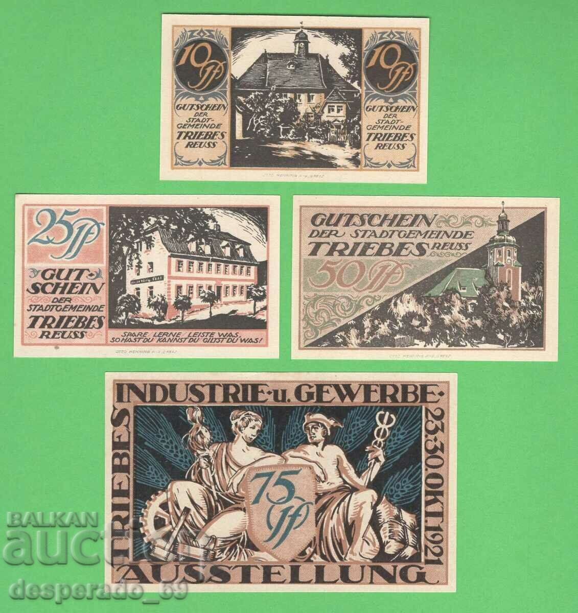 (¯`'•.¸NOTGELD (гр. Triebes) 1921 UNC -4 бр.банкноти¸.•'´¯)