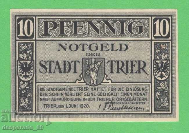 (¯`'•.¸NOTGELD (orașul Trier) 1920 UNC -10 pfennig¸.•'´¯)