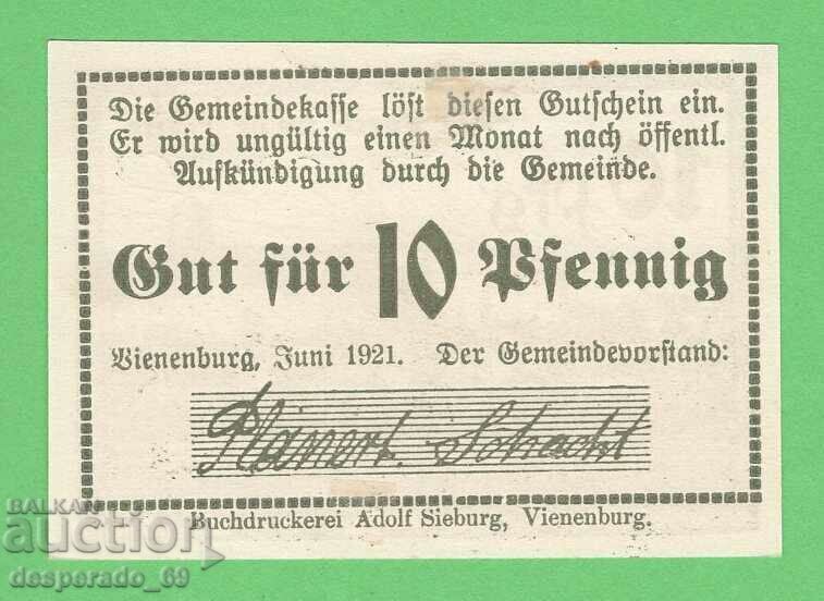 (¯`'•.¸NOTGELD (City of Vienenburg) 1921 UNC -10 Pfennig¸.•'´¯) with price 2.50 BGN | € 1.28