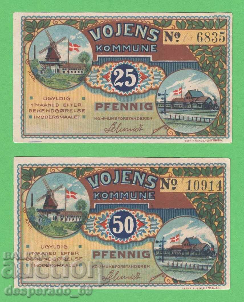 (¯`'•.¸NOTGELD (city of Vojens) UNC- -2 banknotes¸.•'´¯)