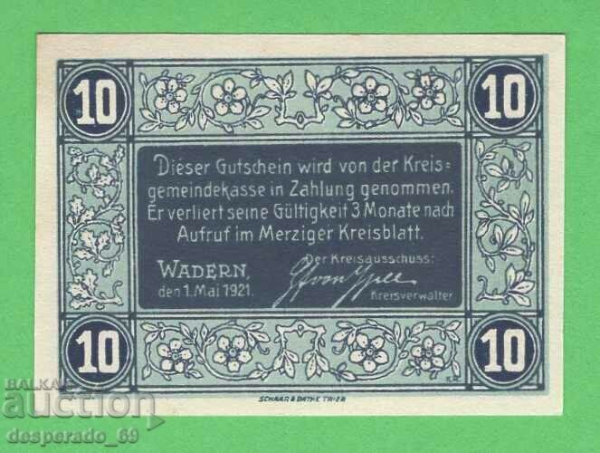 (¯`'•.¸NOTGELD (city Wadern) 1921 UNC -10 pfennig¸.•'´¯) with price 2.30 BGN | € 1.18